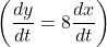\displaystyle \left( {\frac{{dy}}{{dt}}=8\frac{{dx}}{{dt}}} \right)