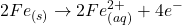 \displaystyle 2F{{e}_{{\left( s \right)}}}\to 2Fe_{{\left( {aq} \right)}}^{{2+}}+4{{e}^{-}}