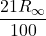 \displaystyle \frac{{21{{R}_{\infty }}}}{{100}}