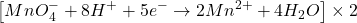 \displaystyle \left[ {MnO_{4}^{-}+8{{H}^{+}}+5{{e}^{-}}\to 2M{{n}^{{2+}}}+4{{H}_{2}}O} \right]\times 2